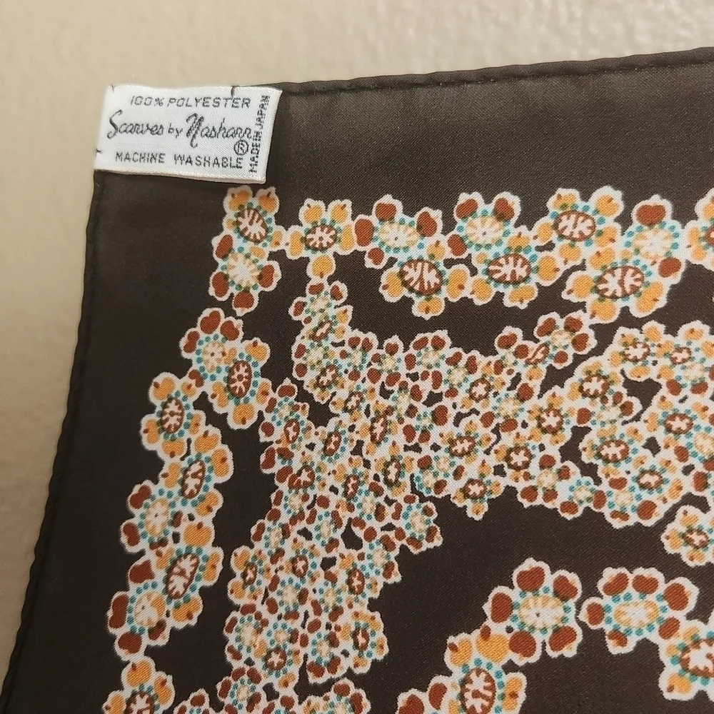 Scarves by Nasharr Vintage 70s Brown Floral 21